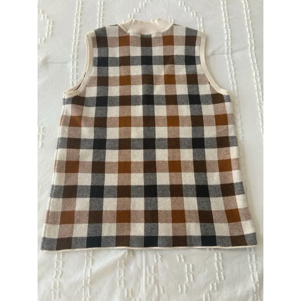 LOFT Petite Plaid Sweater Vest Retro 70s Style Lightweight Cotton Knit - Picture 4 of 7